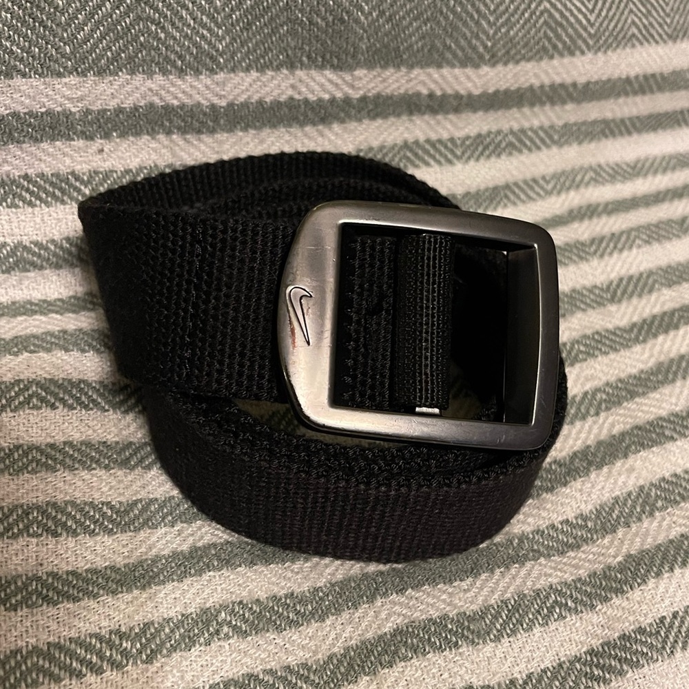 Nike Golf Black‎ Fabric and Leather Belt with Silver Buckle Size Medium